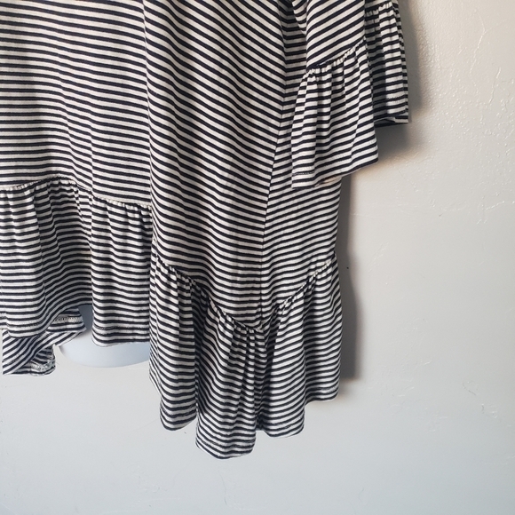 7th Ray Black & White Striped Blouse Quarter Sleeve Ruffle Soft Strechy Top - Picture 6 of 6
